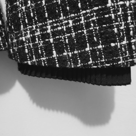 White House Black Market Black & White Tweed Blazer with Silky Ruffle Trim - Picture 8 of 13